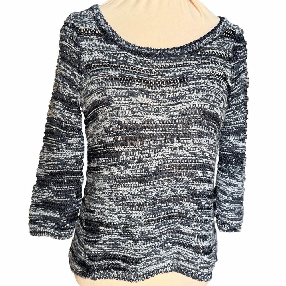 Eileen Fisher Black/Gray Mixed Knit Sweater Size S/P Made in USA